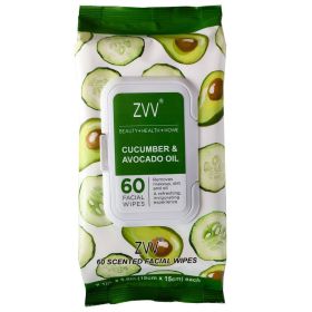 Softening & Protecting Avocado & Cucumber Makeup Removing, Cleansing Towelettes, Gentle Face Wipes, Daily Cleansing, Vegan and Cruelty Free, 60 c