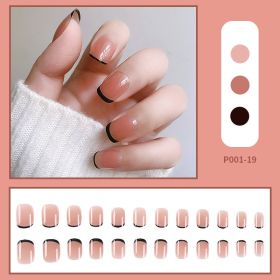 24pcs/box Press on Nails Fake Nail Art Acrylic Desige With Jelly Sticker False Full Cover Short Coffin Suppliers Nail Tips (Color: P19)
