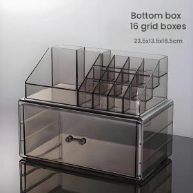 Dustproof Plastic Makeup Organizer - 16 Customizable Sections & Bottom Storage - Perfect for Nail Polish, Brushes, Small Trinkets (Items: 1-layer large drawer+16-compartment top box)